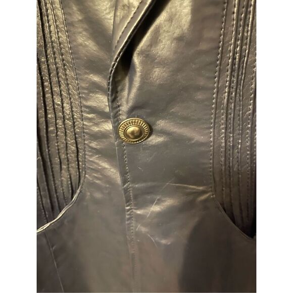 Denim & Co‎ Women's Navy Leather Jacket Medium Button Front Casual - Picture 5 of 7